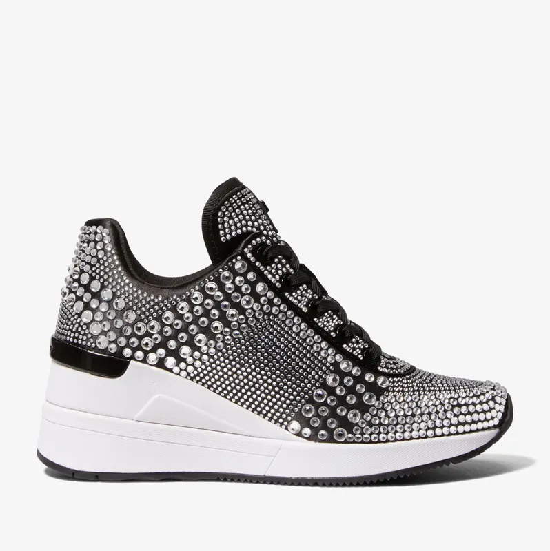 Michael Kors MK Georgie Crystal Embellished Satin Trainer – Black (43H3GEFS5D-0001)