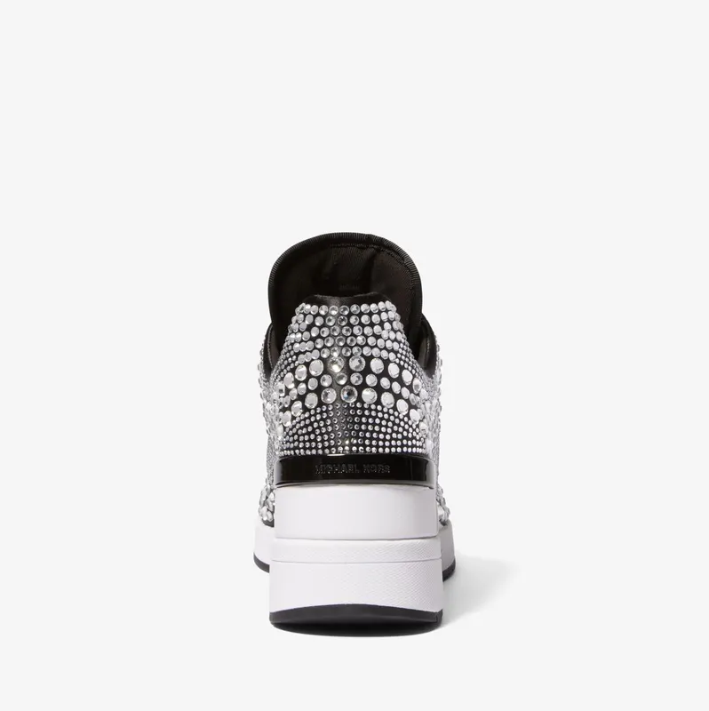 Michael Kors MK Georgie Crystal Embellished Satin Trainer – Black (43H3GEFS5D-0001)