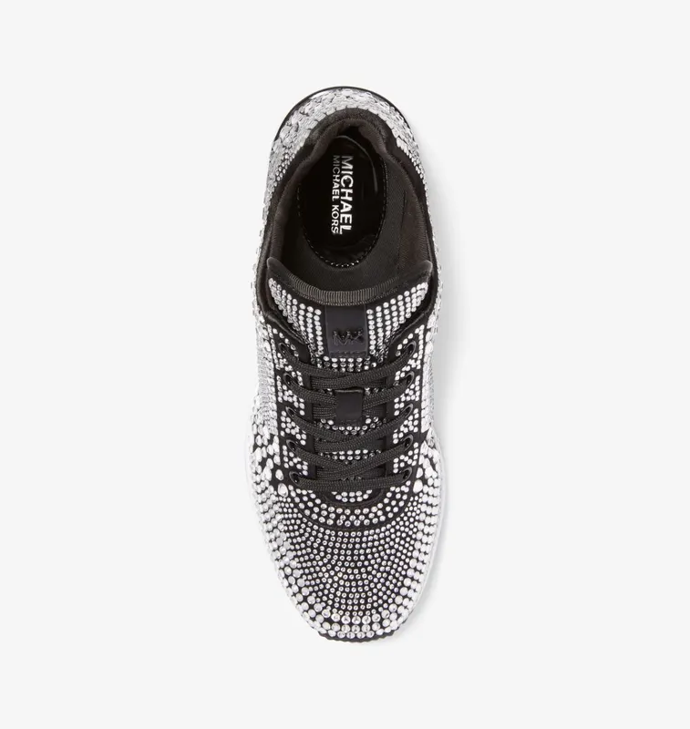 Michael Kors MK Georgie Crystal Embellished Satin Trainer – Black (43H3GEFS5D-0001)