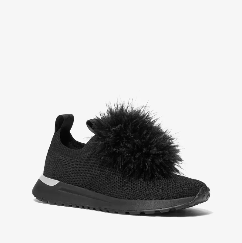 Michael Kors MK Bodie Feather Trim Stretch Knit Slip-On Trainer – Black (43H3BDFP4D-0001)