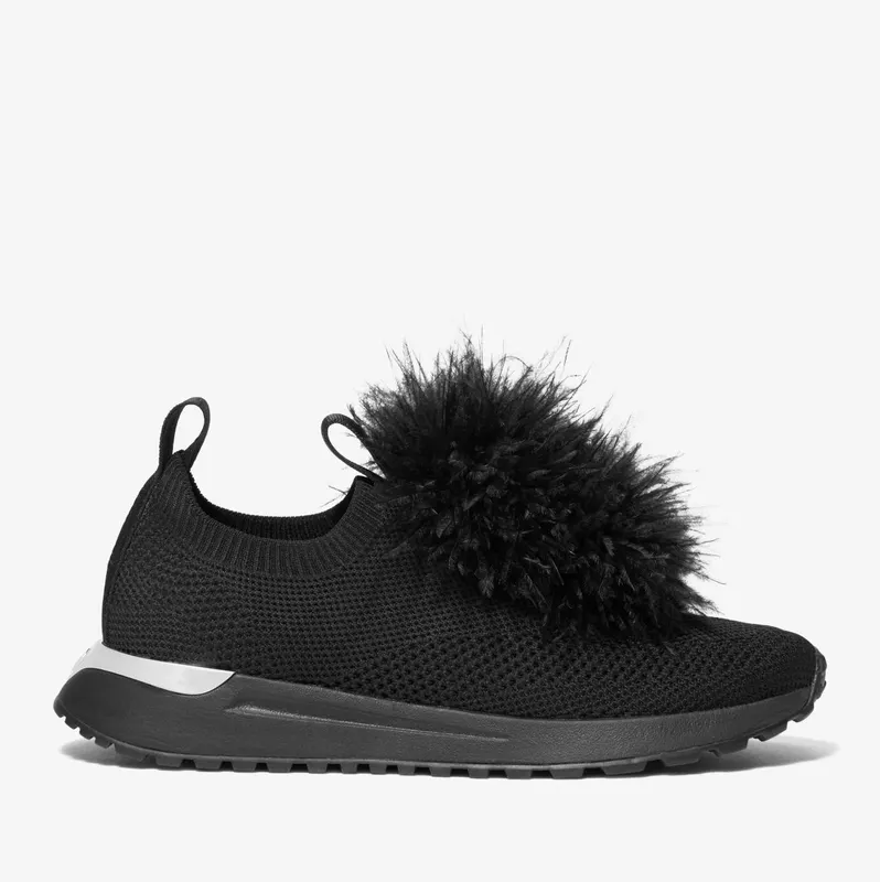 Michael Kors MK Bodie Feather Trim Stretch Knit Slip-On Trainer – Black (43H3BDFP4D-0001)