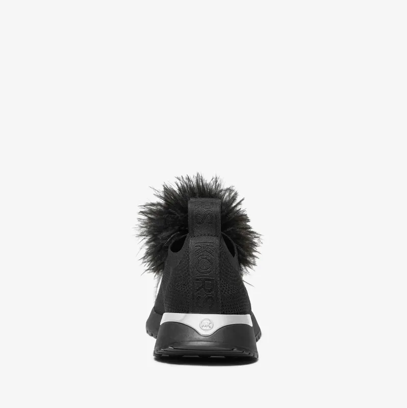 Michael Kors MK Bodie Feather Trim Stretch Knit Slip-On Trainer – Black (43H3BDFP4D-0001)