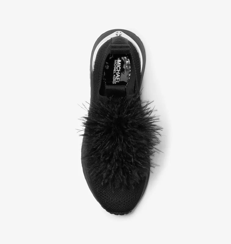 Michael Kors MK Bodie Feather Trim Stretch Knit Slip-On Trainer – Black (43H3BDFP4D-0001)