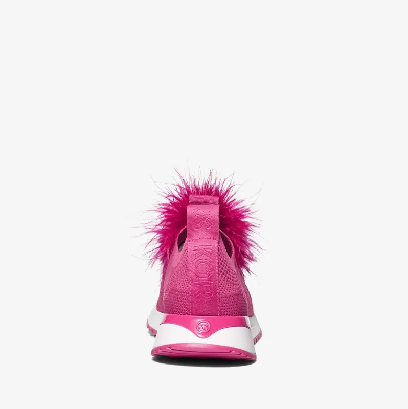 Michael Kors MK Bodie Feather Trim Stretch Knit Slip-On Trainer – Deep Fuchsia (43H3BDFP4D-1088)