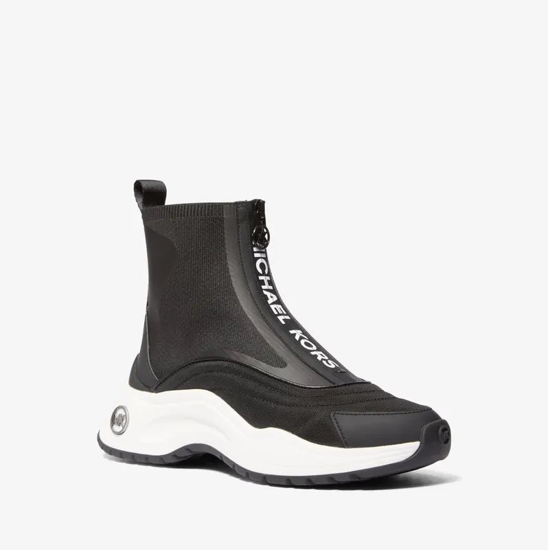 Michael Kors MK Dara Canvas and Stretch Knit Trainer – Black (43H3DRFE5D-0001)