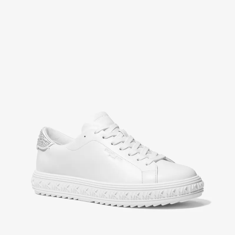 Michael Kors MK Grove Embellished Leather Trainers – Optic White (43H3GVFS2L-1999)