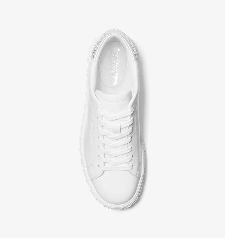Michael Kors MK Grove Embellished Leather Trainers – Optic White (43H3GVFS2L-1999)