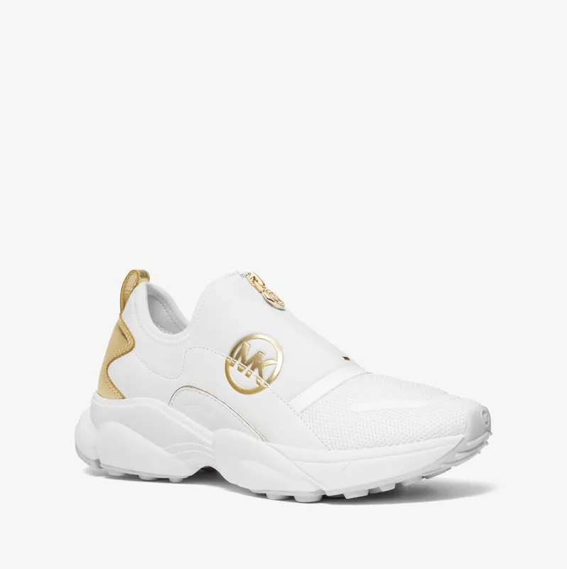 Michael Kors MK Sami Scuba and Mesh Zip-Up Trainer – Optic White (43H3SMFSAD-1999)