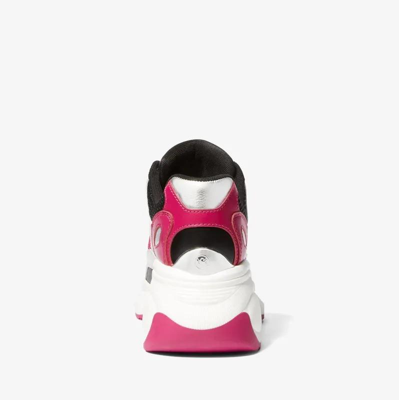 Michael Kors MK Zuma Color-Block Leather and Mesh Trainer – Deep Fuchsia Multi (43H3ZUFS2D-9634)