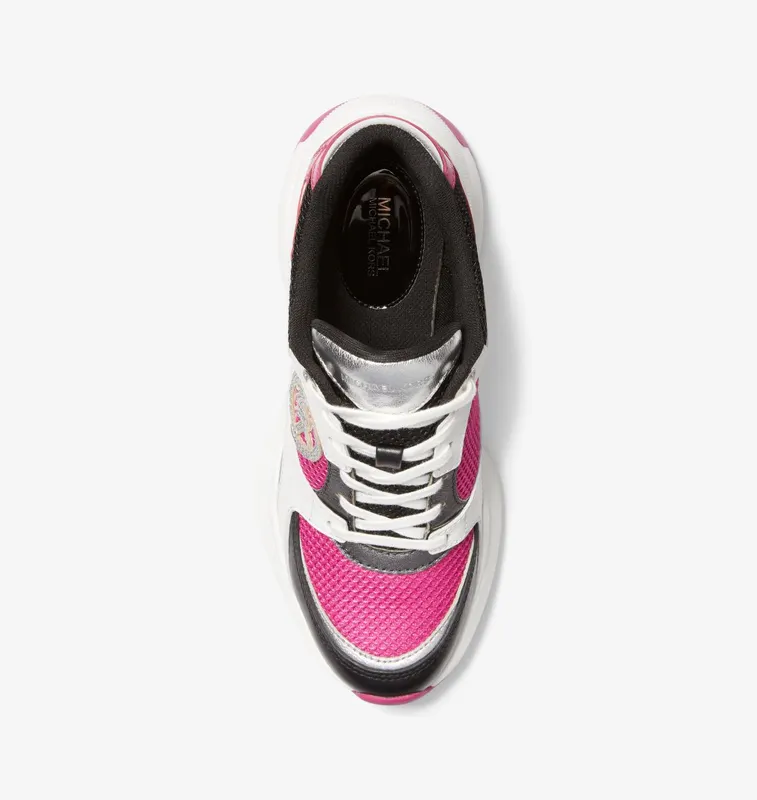 Michael Kors MK Zuma Color-Block Leather and Mesh Trainer – Deep Fuchsia Multi (43H3ZUFS2D-9634)