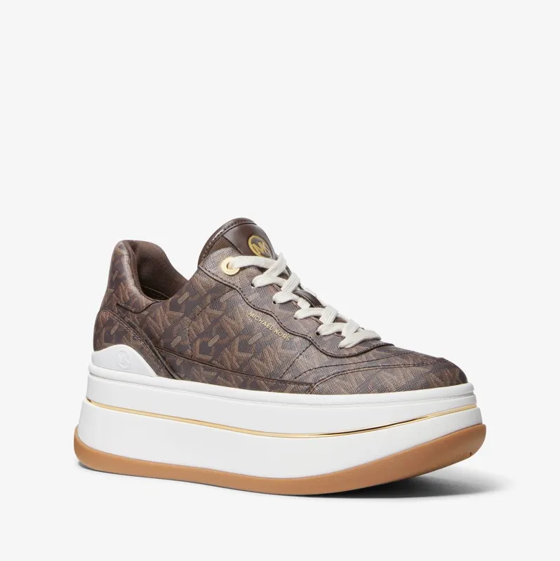 Michael Kors MK Hayes Empire Signature Logo Platform Trainers – Brown (43R4HYFS1B-0200)