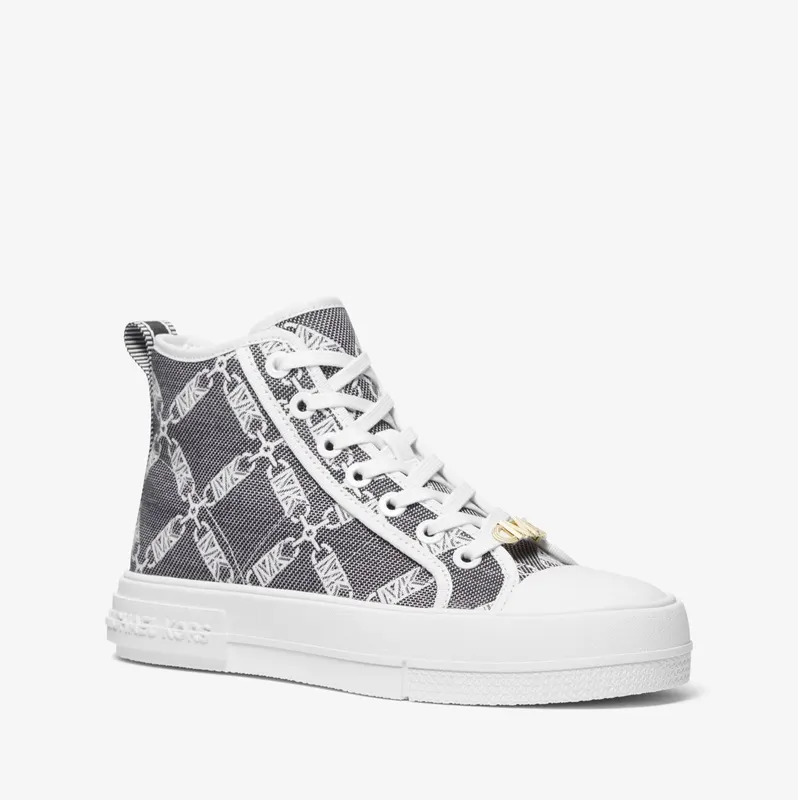 Michael Kors MK Evy Empire Logo Jacquard High-Top Trainers – Black/white (43F3EYFE1Y-0018)
