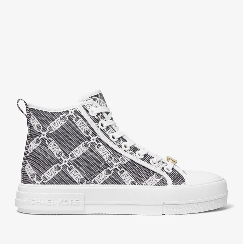 Michael Kors MK Evy Empire Logo Jacquard High-Top Trainers – Black/white (43F3EYFE1Y-0018)