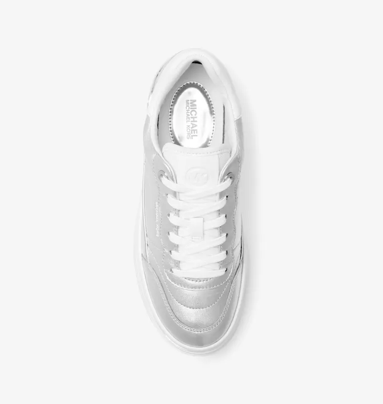 Michael Kors MK Hayes Metallic Leather Platform Trainers – Silver (43S4HYFS1M-0040)