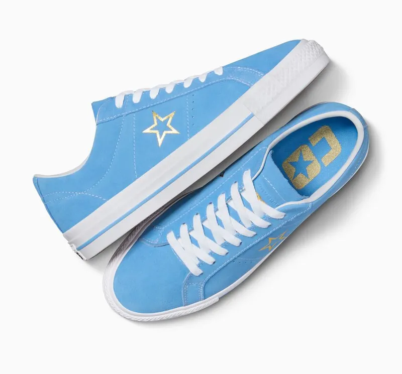 Converse One Star Pro Suede Lt Blue/wit/goud (A06647C)
