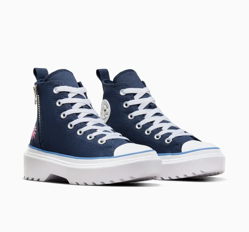 Converse Chuck Taylor All Star Lugged Lift Platform Easy On Floral Embroidery Navy/lt Blue/wit (A06342C)