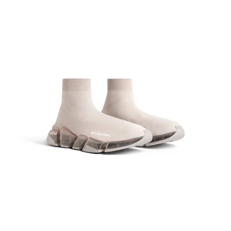 Balenciaga Speed 2.0 Full Clear Sole Recycled Knit Sneaker Light Beige (617196W2DC42000)