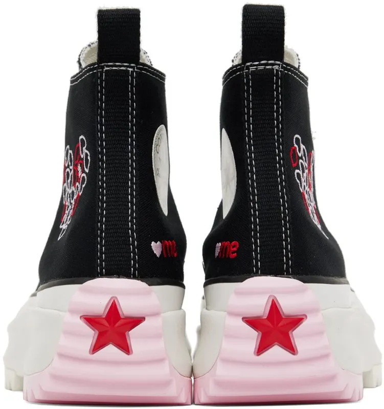 Converse Black Run Star Hike Embroidered Hearts Sneakers (A01598C)