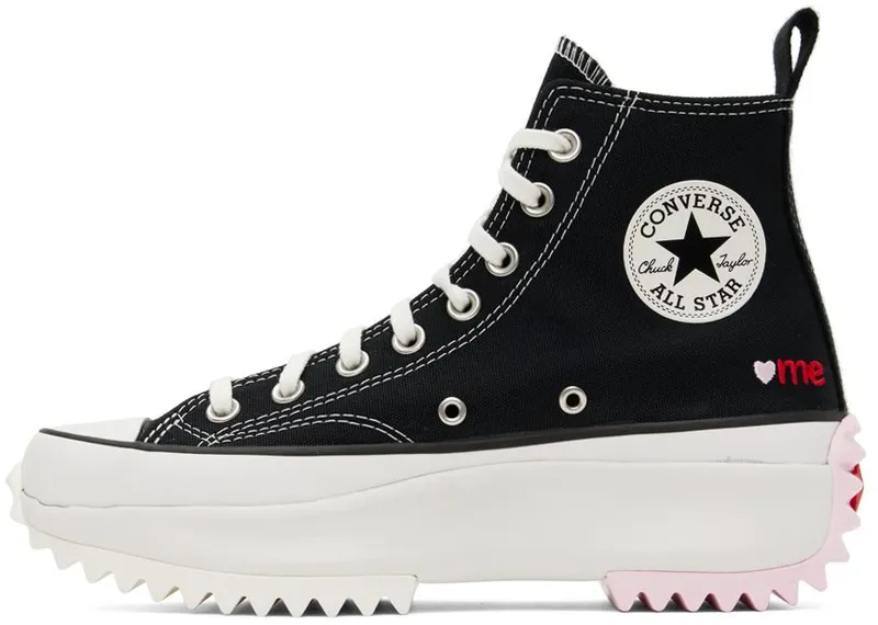 Converse Black Run Star Hike Embroidered Hearts Sneakers (A01598C)