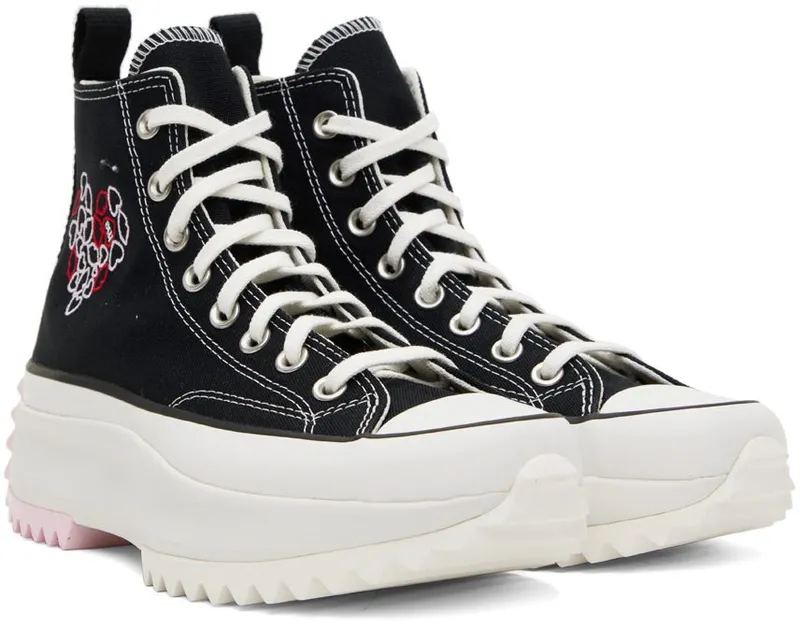 Converse Black Run Star Hike Embroidered Hearts Sneakers (A01598C)