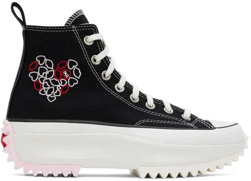 Converse Black Run Star Hike Embroidered Hearts Sneakers (A01598C)