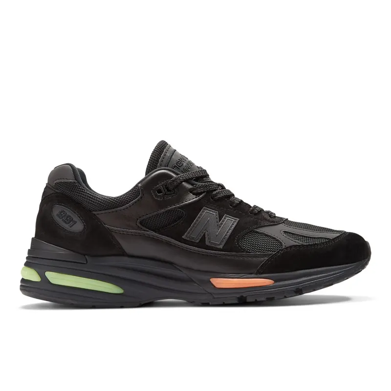 New Balance MADE in UK London Edition 991v2 Black / Bleached Lime Glo / Hot Mango (U991V2-47072)