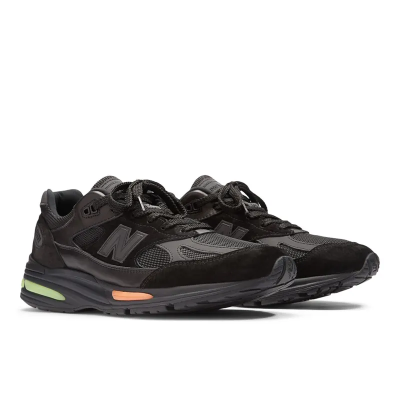 New Balance MADE in UK London Edition 991v2 Black / Bleached Lime Glo / Hot Mango (U991V2-47072)