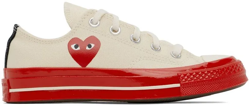 Comme des Garçons Play Off-White & Red Converse Edition Chuck 70 Sneakers (K123)