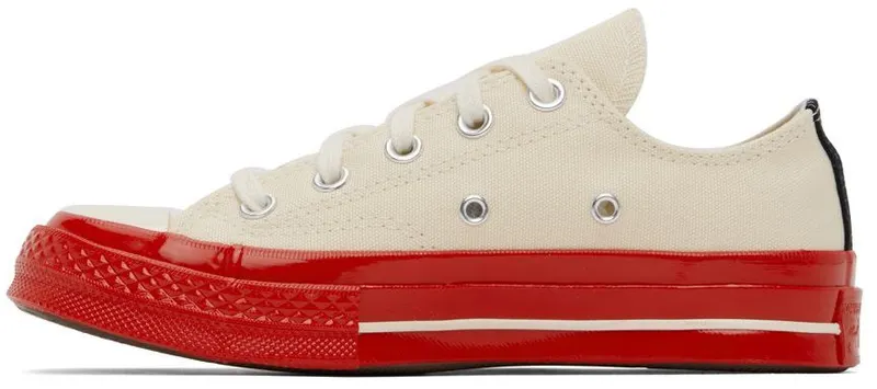 Comme des Garçons Play Off-White & Red Converse Edition Chuck 70 Sneakers (K123)