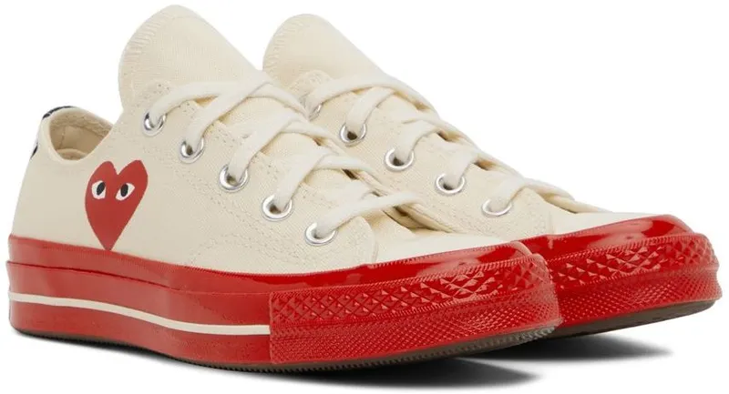 Comme des Garçons Play Off-White & Red Converse Edition Chuck 70 Sneakers (K123)