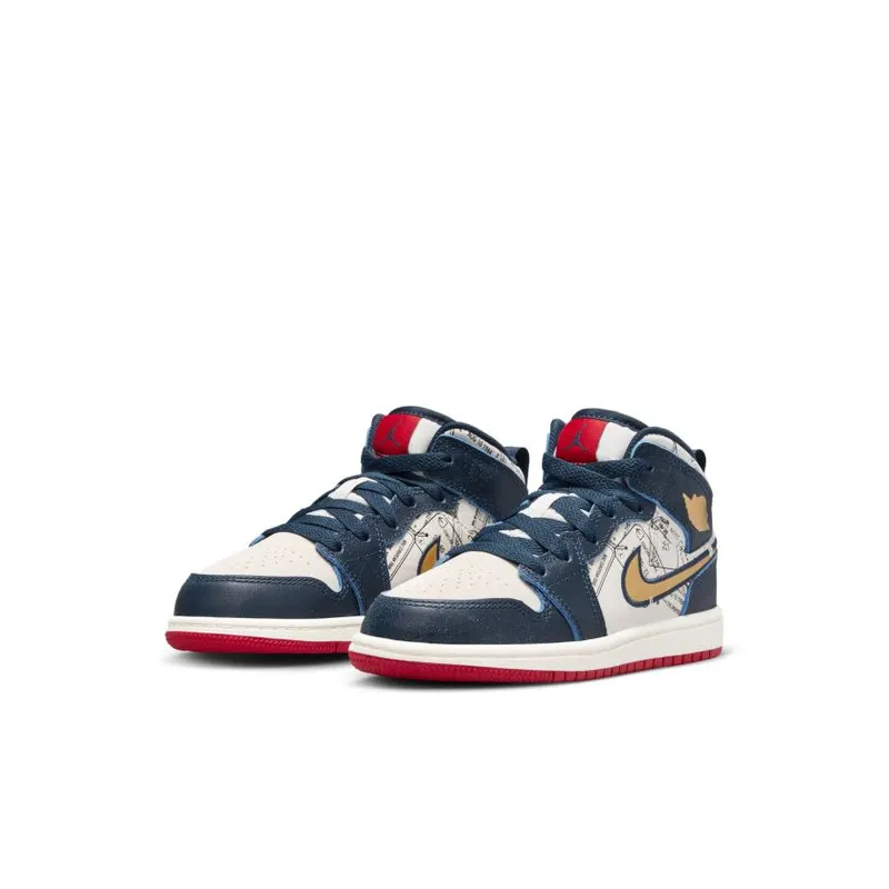 Nike Air Jordan 1 Mid Armory Navy Sport Red (PS) (FN1352-400)