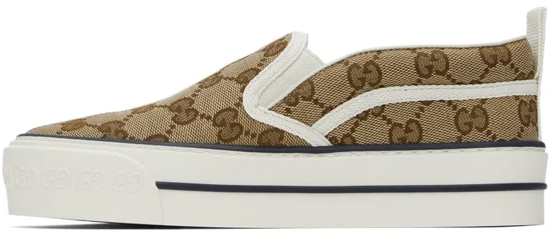 Gucci Beige ‘Gucci Tennis 1977’ Slip-On Sneakers (624733 2HK40)