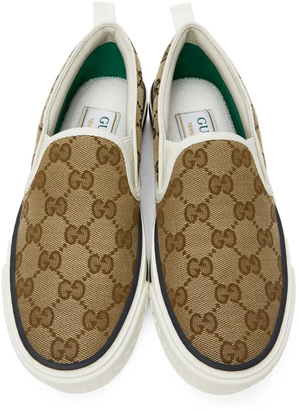 Gucci Beige ‘Gucci Tennis 1977’ Slip-On Sneakers (624733 2HK40)
