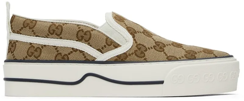 Gucci Beige ‘Gucci Tennis 1977’ Slip-On Sneakers (624733 2HK40)