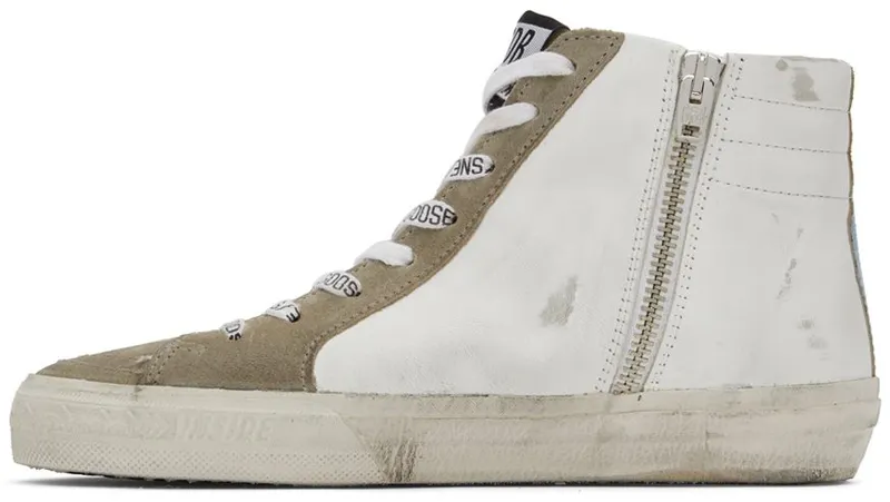Golden Goose SSENSE Exclusive White & Taupe Slide Sneakers (GWF00115.F003604.81885)