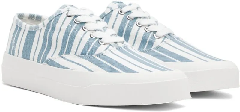 Maison Kitsuné Blue & White Canvas Laced Sneakers (IU04837WW4005)