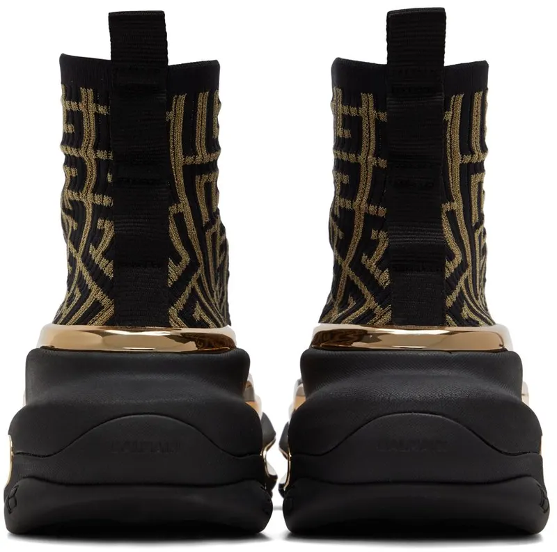 Balmain Black Knit Monogram B-Bold High-Top Sneakers (XN0VJ684TKMP)