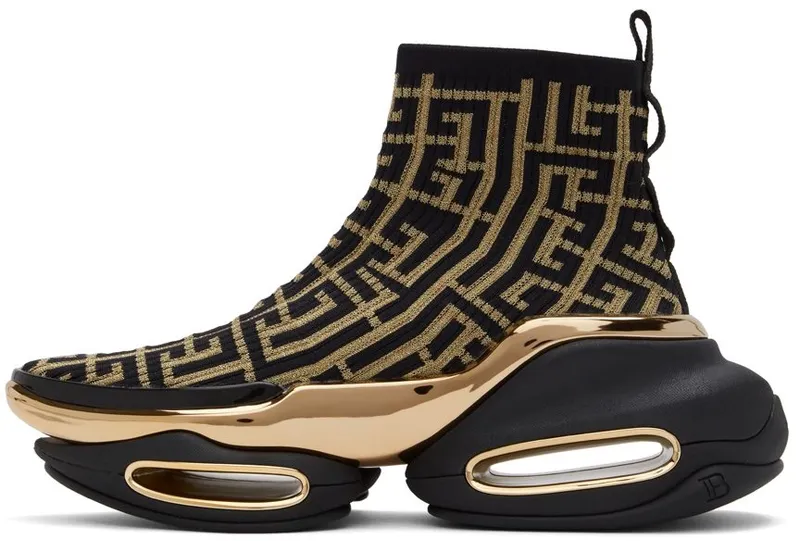 Balmain Black Knit Monogram B-Bold High-Top Sneakers (XN0VJ684TKMP)