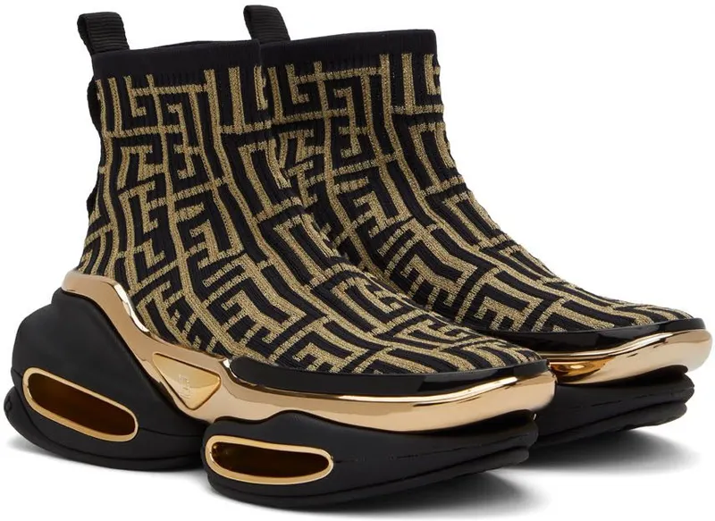 Balmain Black Knit Monogram B-Bold High-Top Sneakers (XN0VJ684TKMP)