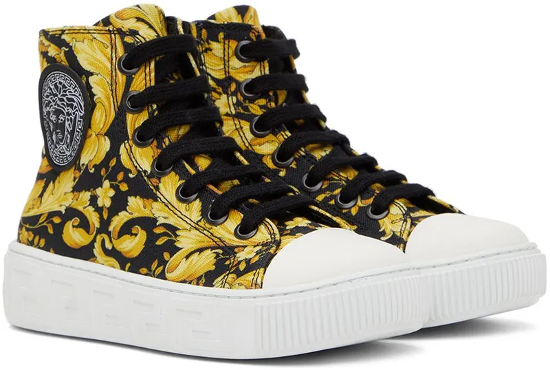 Versace Kids Black & Gold Barocco High Sneakers (10027041A02619)