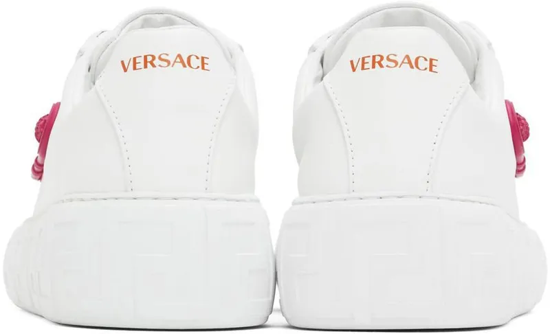 Versace White & Pink Safety Pin Sneakers (1004184_1A03536_1W260)