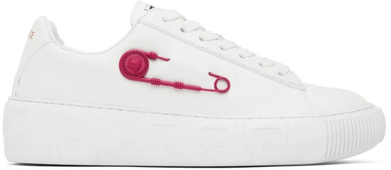 Versace White & Pink Safety Pin Sneakers (1004184_1A03536_1W260)