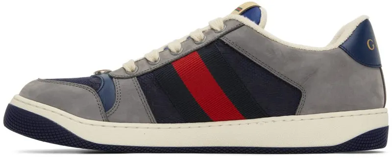 Gucci Navy & Gray Screener Sneakers (576223 FAA3T)