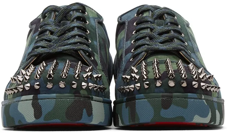 Christian Louboutin Blue & Green Louis Junior Spikes Orlato M494 MULTI/GUN METAL (1220591)