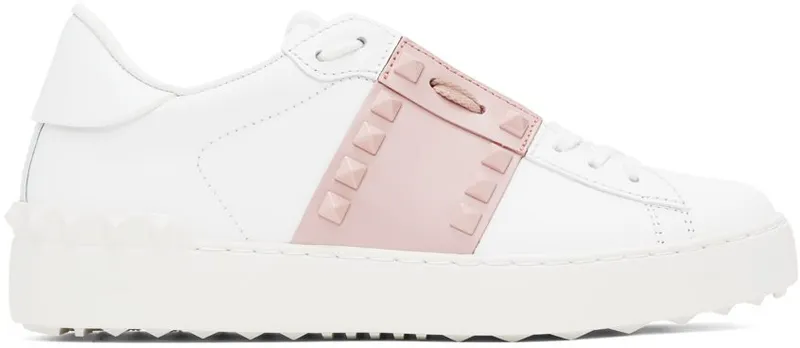 Valentino Garavani White & Pink Rockstud Sneaker 834 Bianco/Water Ros (1W0S0A01LTU)
