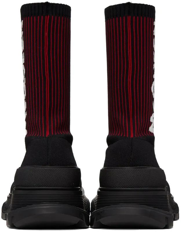 Alexander McQueen Black & Red Graffiti Tread Slick High-Top 1550 BLK/WEL.RED/WHI (705671W4UD1)