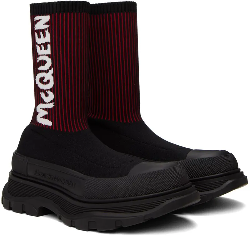 Alexander McQueen Black & Red Graffiti Tread Slick High-Top 1550 BLK/WEL.RED/WHI (705671W4UD1)