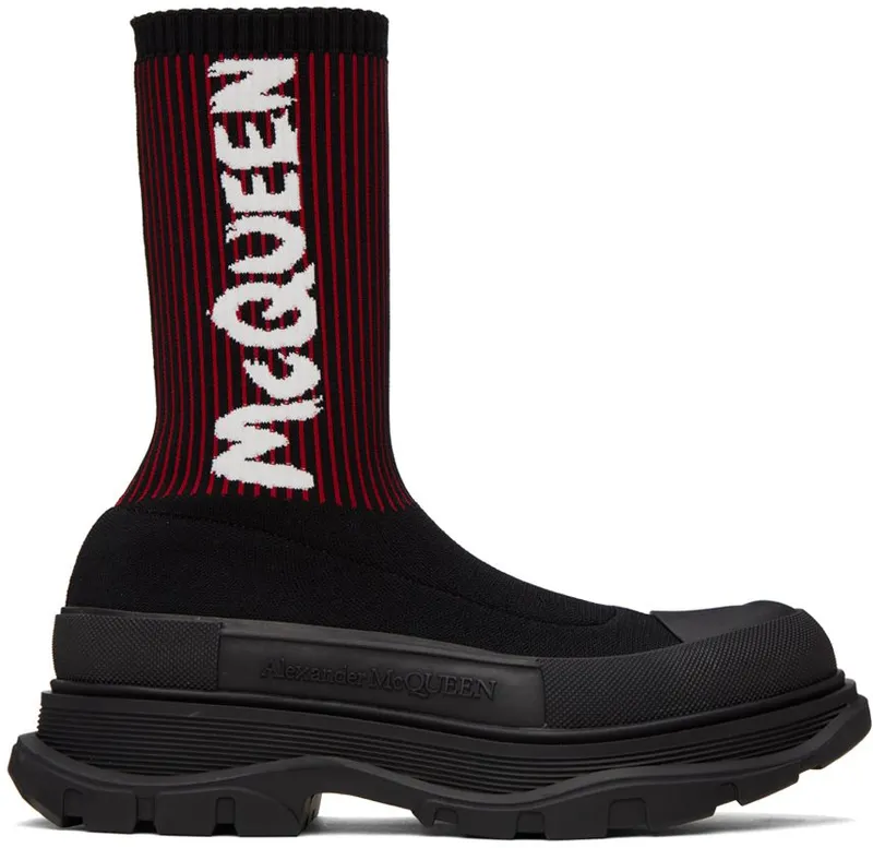 Alexander McQueen Black & Red Graffiti Tread Slick High-Top 1550 BLK/WEL.RED/WHI (705671W4UD1)
