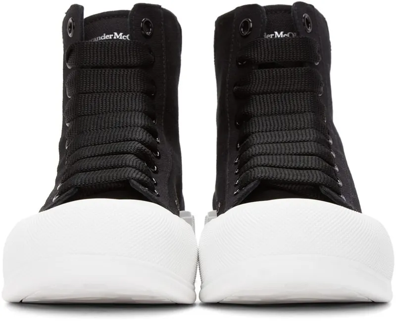 Alexander McQueen Black Deck Plimsoll High Top 1070 BLACK/BLACK/WHI (667816W4MV7)