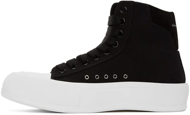 Alexander McQueen Black Deck Plimsoll High Top 1070 BLACK/BLACK/WHI (667816W4MV7)